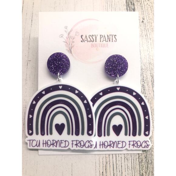 TCU Horned Frogs Texas Christian Univ Rainbow Earrings NEW - Picture 1 of 1